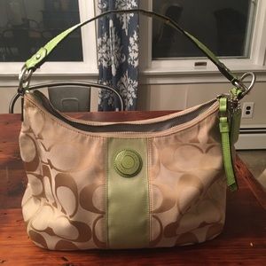 Authentic Lime Green and tan Coach bag